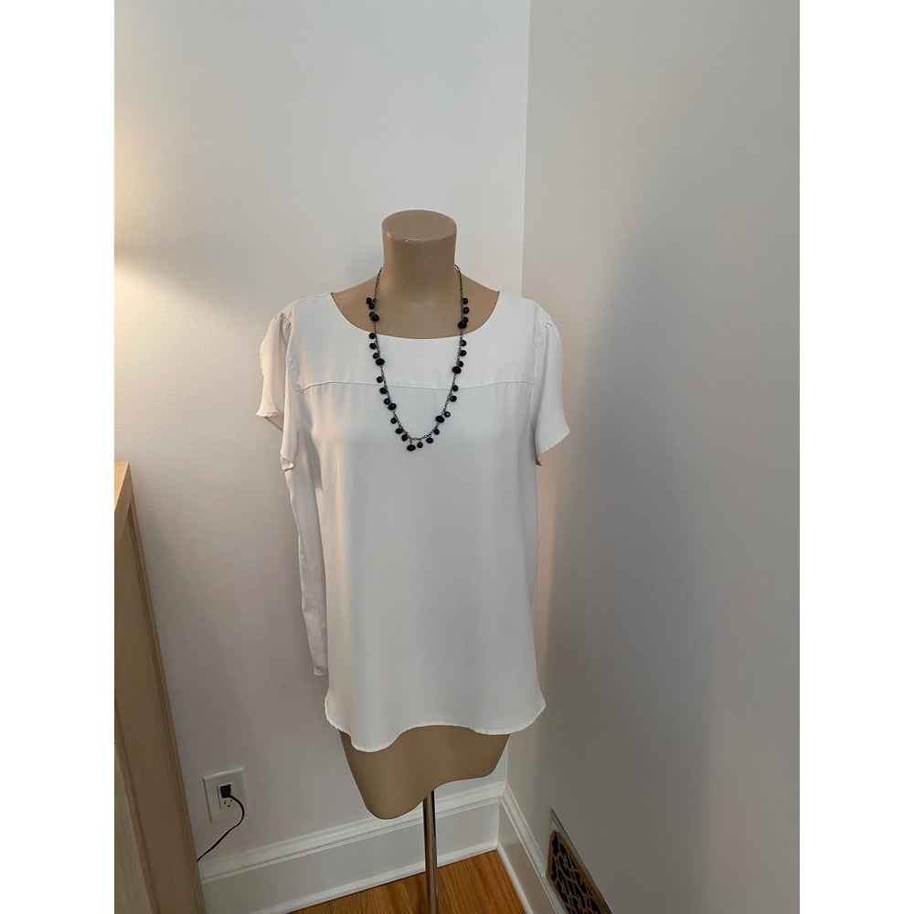 LOFT White Tulip Petal Sleeve Boat Neck Blouse Top Large Professional Minimalist